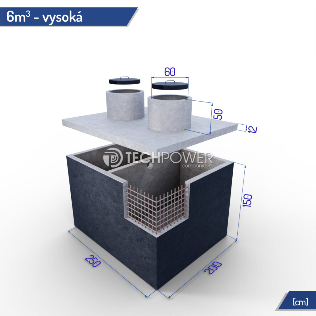 Dvoukomorová betonová jímka 6 m³ - vysoká